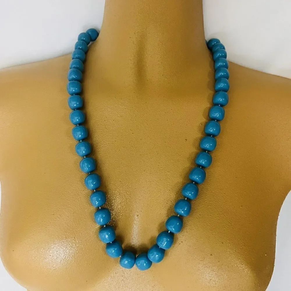 Vintage Lucite Necklace Blue  Chunky Potato Beads Beaded Pretty Color